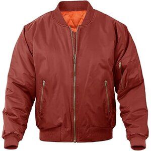 Men's Bomber Jacket Casual Red Winter Warm Coats Zipper Pocket Design Outwear